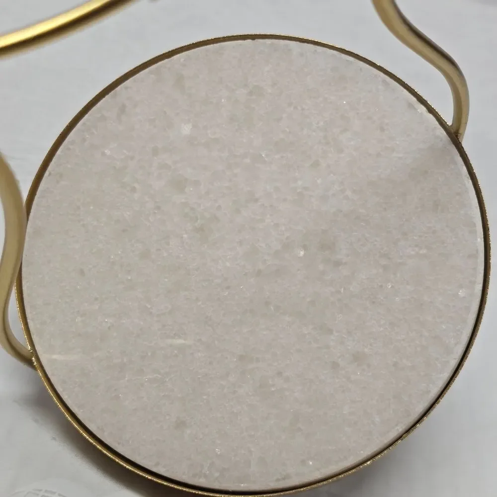 Woman's Face Gold Tone Metal Wire Jewelry Organizer Holder With Marble Base